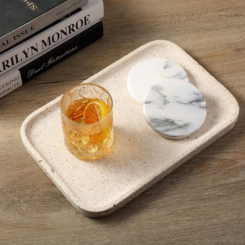 karibiber Natural Marble Vanity Tray, 11.8" Marble/Stone Bathroom Tray Countertop, Beige Tray for Decor, Perfume Jewelry Holder, Storage/Organizer for Kitchen Sink - Image 5